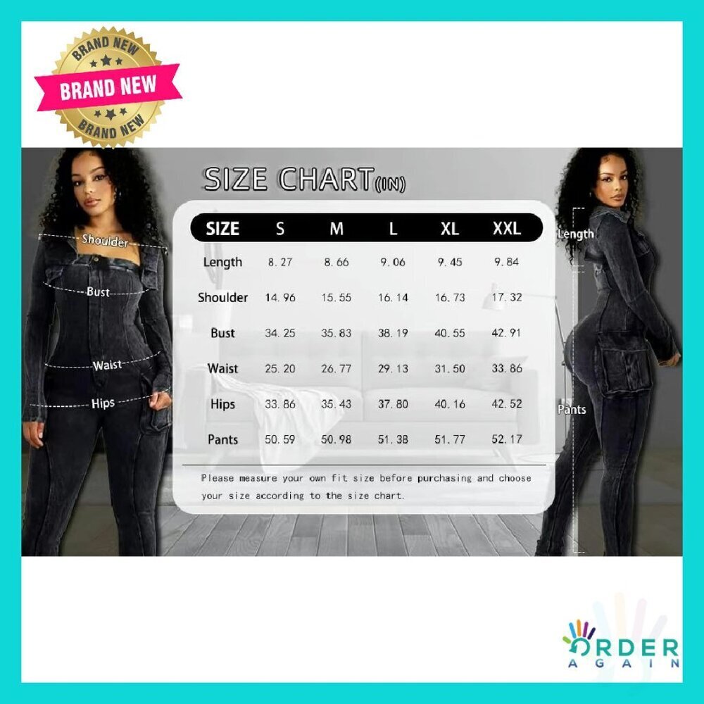 Women's Jumpsuit Long Sleeve V Neck Bodycon Two Piece Set Chic Minimal - Picture 7 of 7